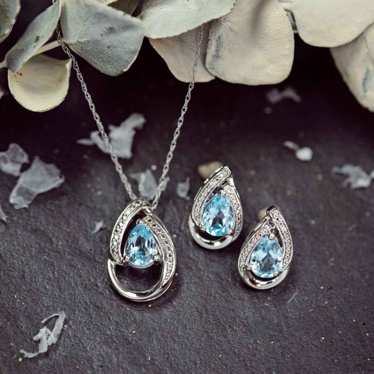 Swiss Blue Topaz Fashion Earrings in 10K White Gold front view