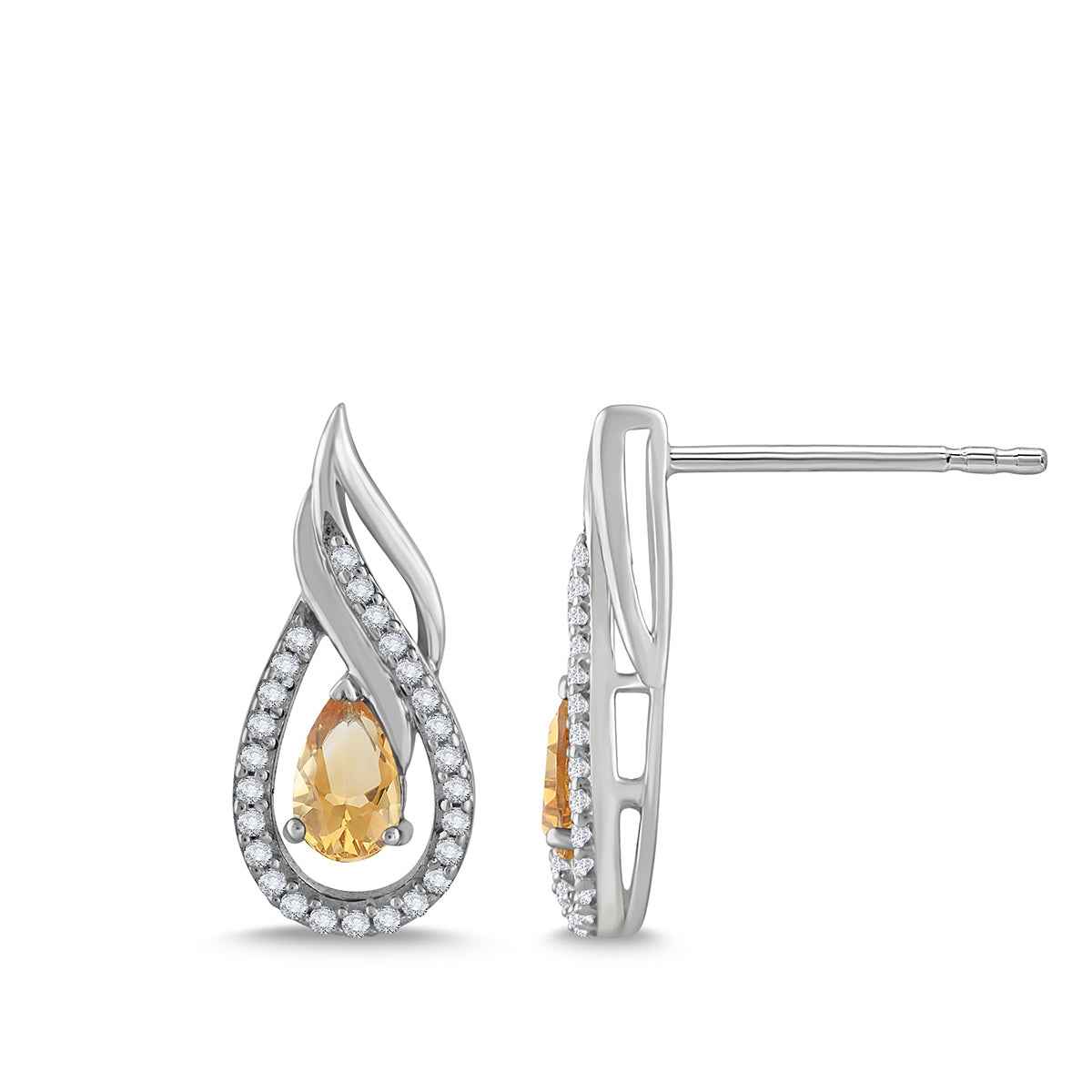 Pear Citrine & 1/6 ct. tw. Diamond Twist Earrings in 10K White Gold