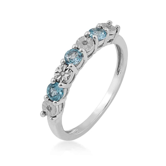 Round Blue Topaz and Diamond Accent Fashion Band in 10K White Gold front view