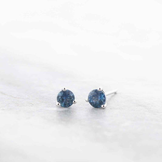 American Colors 3.5mm Round Montana Sapphire Stud Earrings in 10K White Gold front view