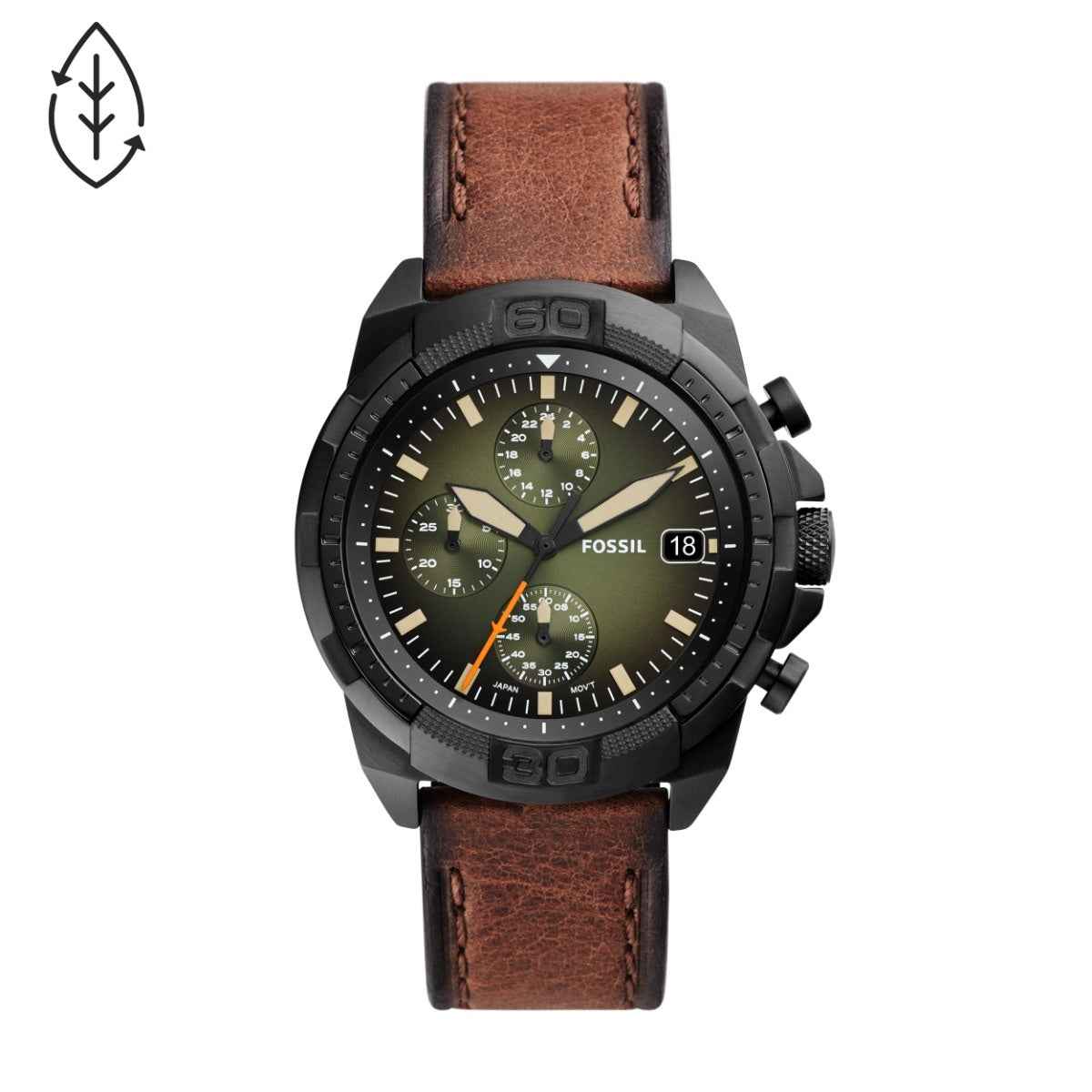 Fossil Men's Bronson Chronograph Luggage Eco Leather Watch with Green Dial