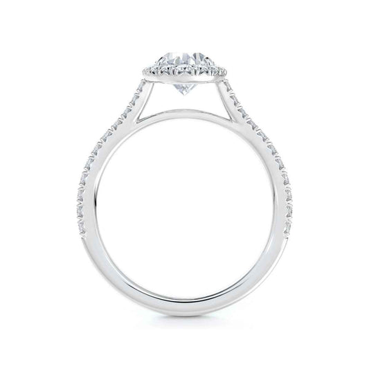 Forevermark Black Label 1 ct. tw. Oval Diamond Halo Engagement Ring in 18K White Gold close-up detail