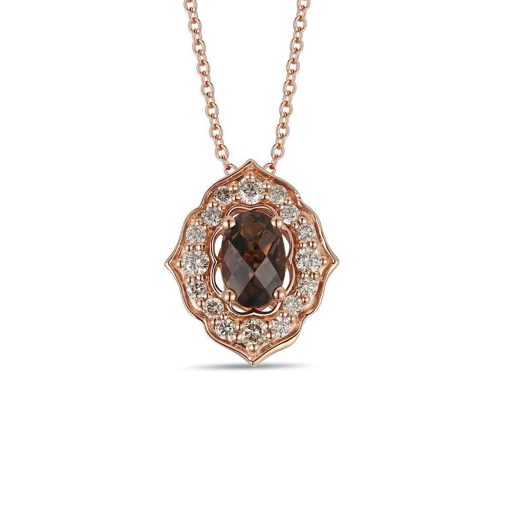 Le Vian Oval Chocolate Quartz & 1/5 ct. tw. Nude Diamond Halo Pendant in 14K Strawberry Gold