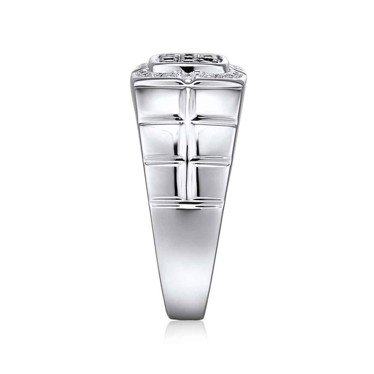 Men's 1/4 ct. tw. Treated Black & White Diamond Cluster Ring in Sterling Silver side profile