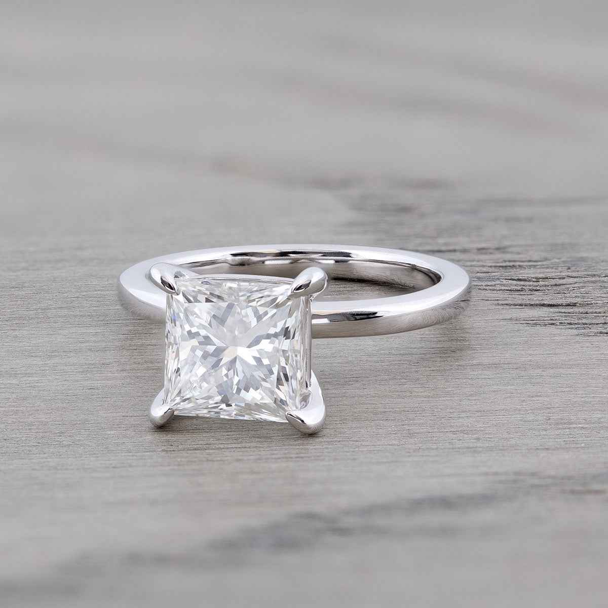 Adamante 3 ct. tw. Lab-Grown Princess Cut Diamond Solitaire Engagement Ring in 14K White Gold close-up detail