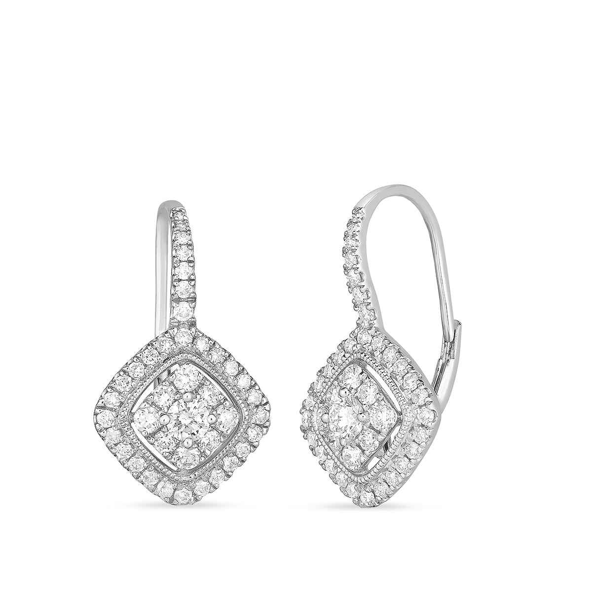 Fairytale Diamonds 7/8 ct. tw. Diamond Cluster Halo Dangle Earrings in 10K White Gold