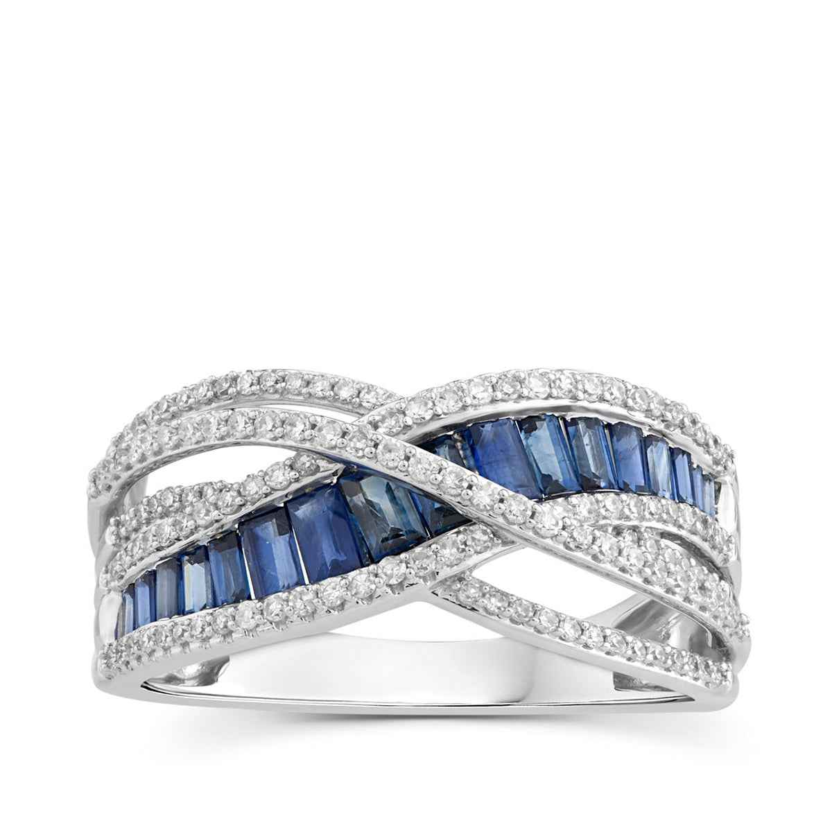 Sapphire & 1/3 ct. tw. Diamond Crossover Ring in 10K White Gold