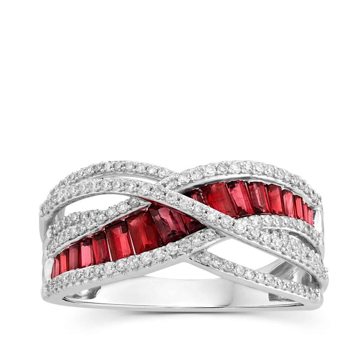 Ruby & 1/3 ct. tw. Diamond Crossover Ring in 10K White Gold