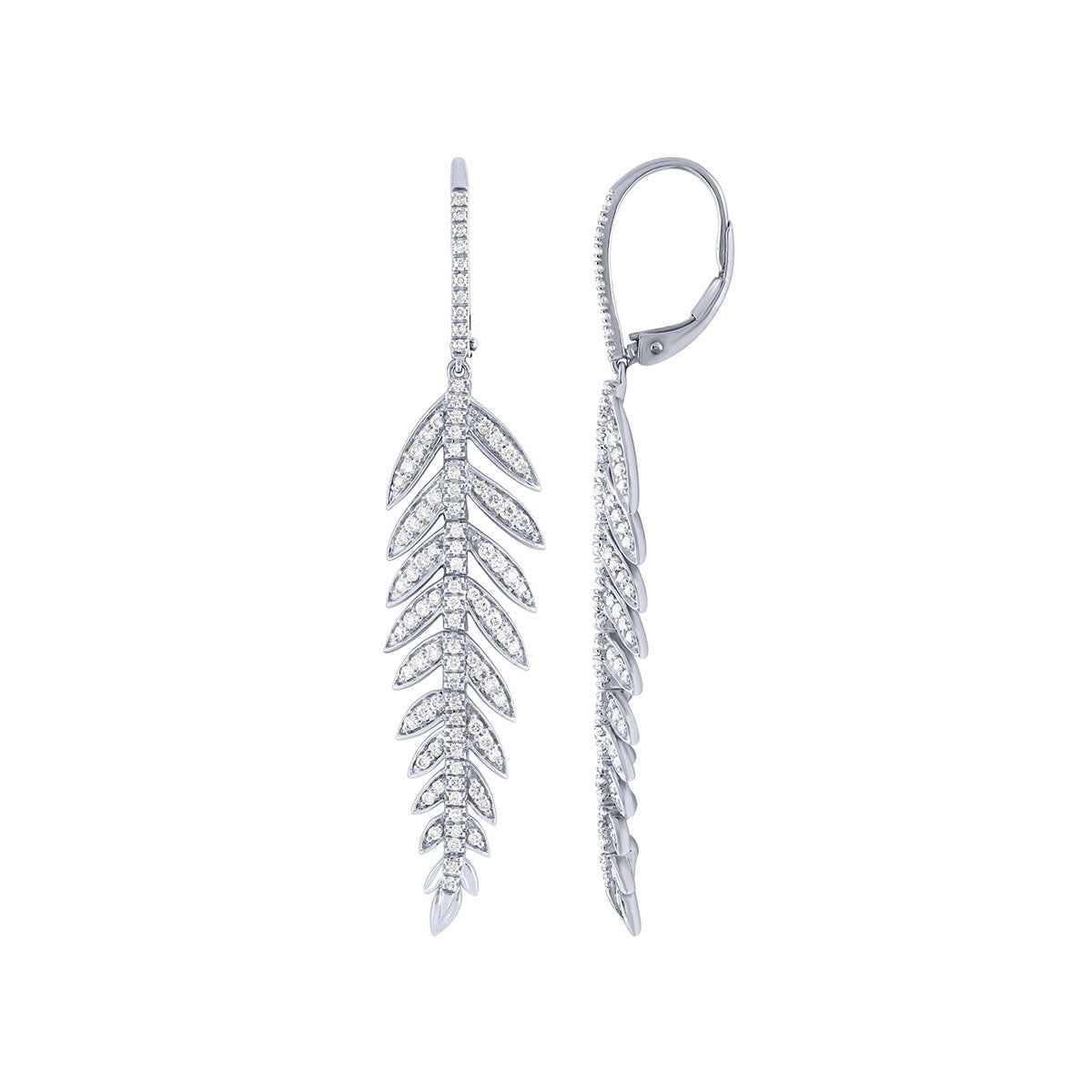 1 ct. tw. Diamond Feather Dangle Earrings in 14K White Gold