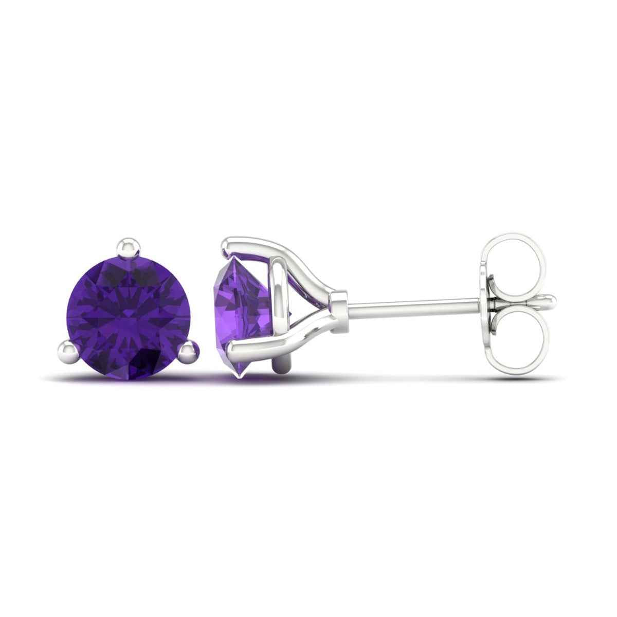 6mm Round Amethyst Stud Earrings in 10K White Gold close-up detail