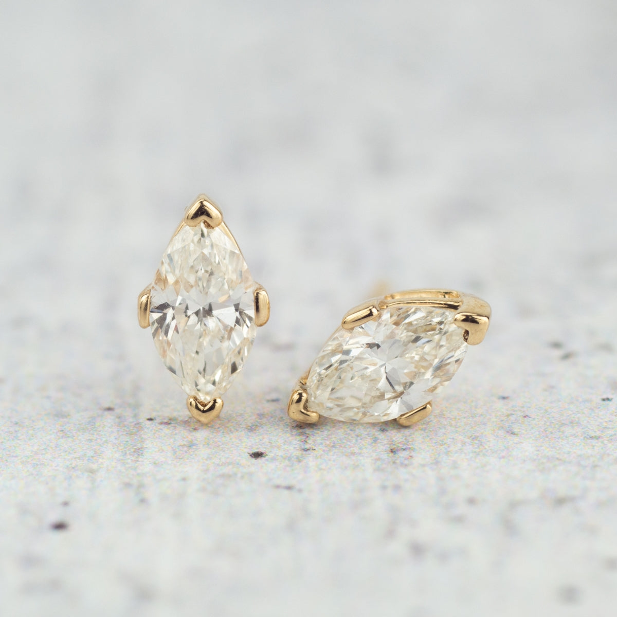 3/4 ct. tw. Marquise Diamond Solitaire Earrings in 14K Yellow Gold front view