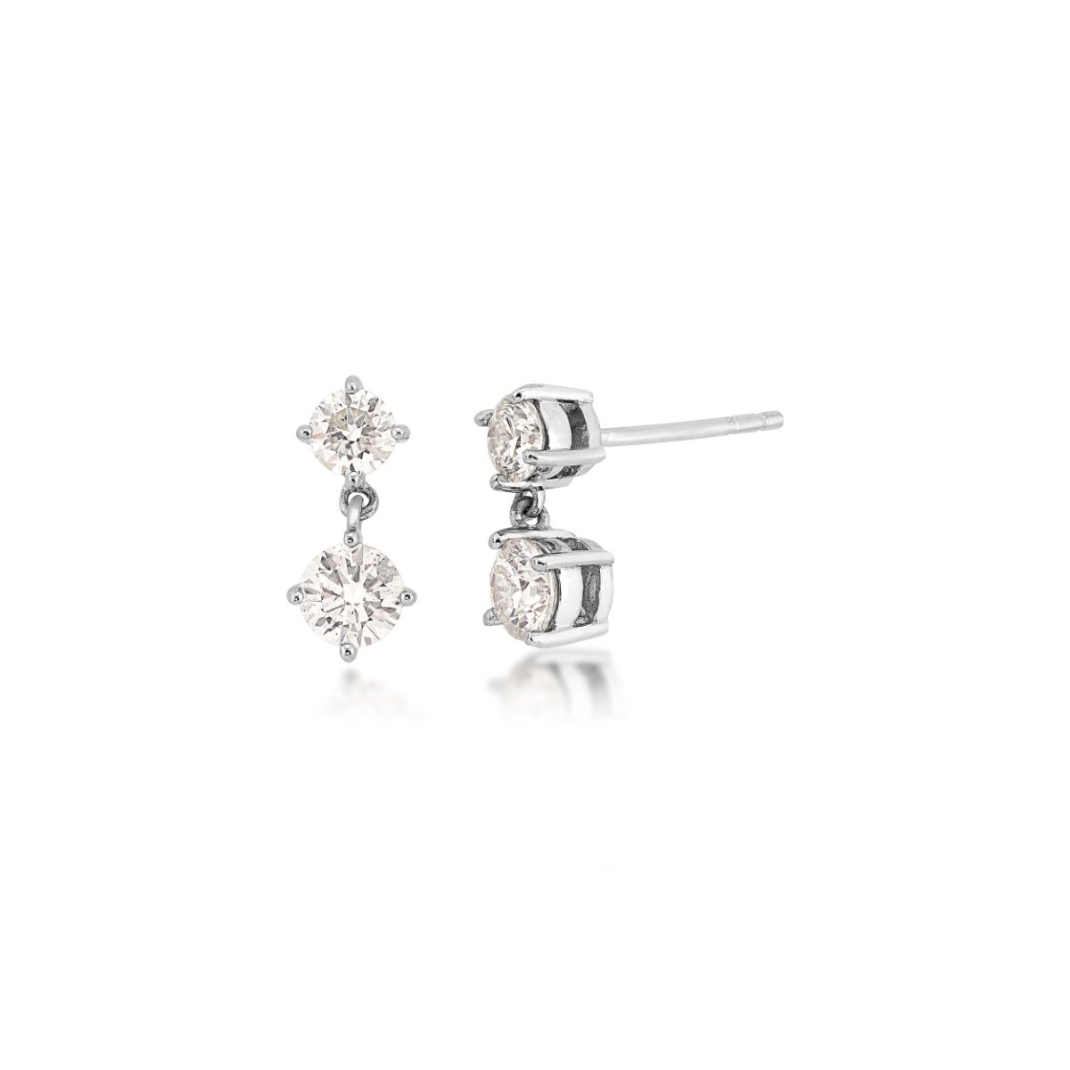 1 ct. tw. Round Diamond 2-Stone Drop Earrings in 14K White Gold