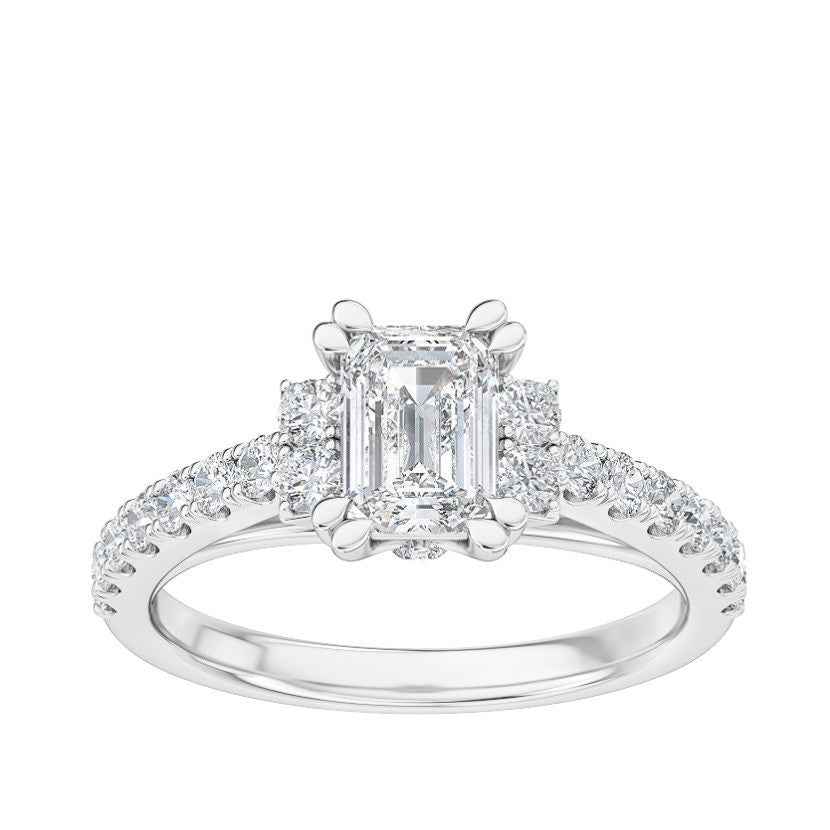 Adamante 1-1/2 ct. tw. Lab-Grown Emerald Cut Diamond Engagement Ring with Side Diamond Accents & Band in 14K White Gold
