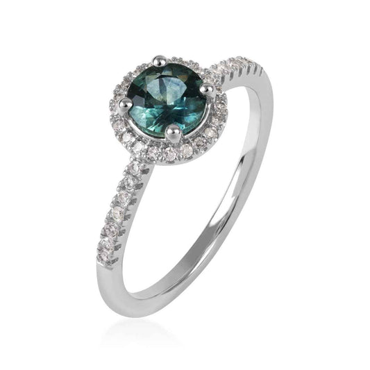 American Colors Round Montana Sapphire & 1/4 ct. tw. Diamond Halo Ring in 14K White Gold front view