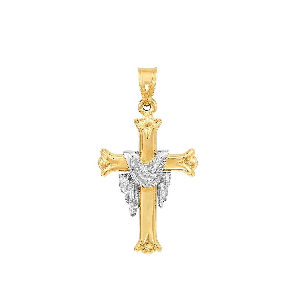 Cross & Draped Scarf Pendant in 14K Yellow & White Gold