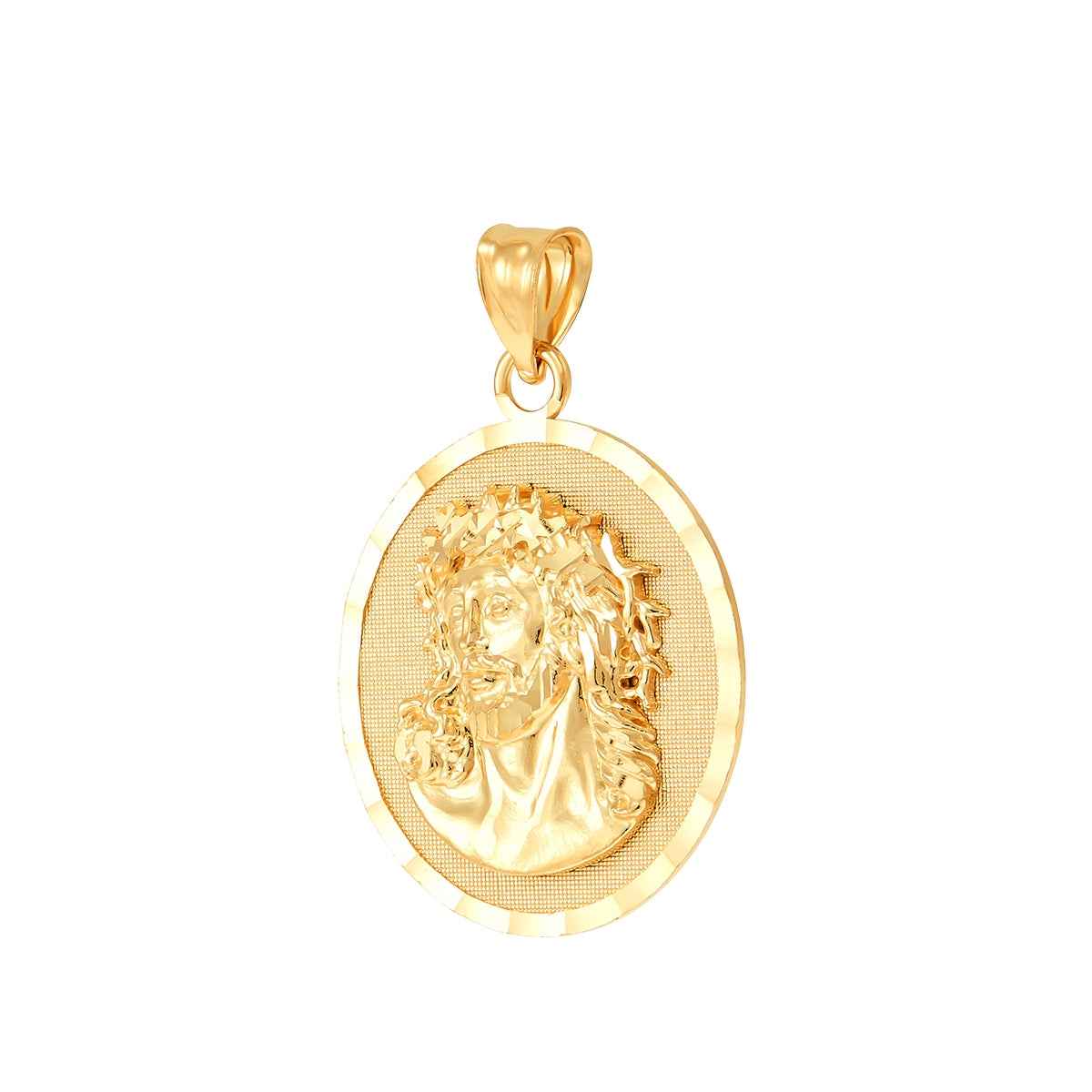 Polished Jesus Medal Pendant in 14K Yellow Gold front view