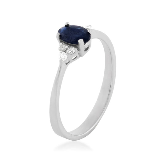 Oval Sapphire & 1/10 ct. tw. Diamond Ring in 14K White Gold front view