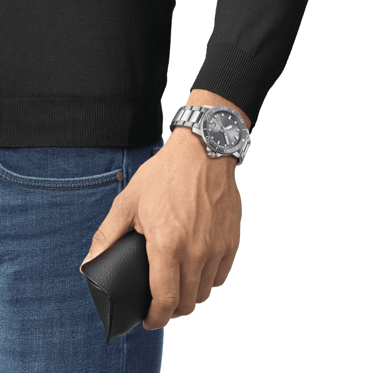 Tissot Men's Seastar 1000 Powermatic 80 Stainless Steel Watch with Gray Dial front view