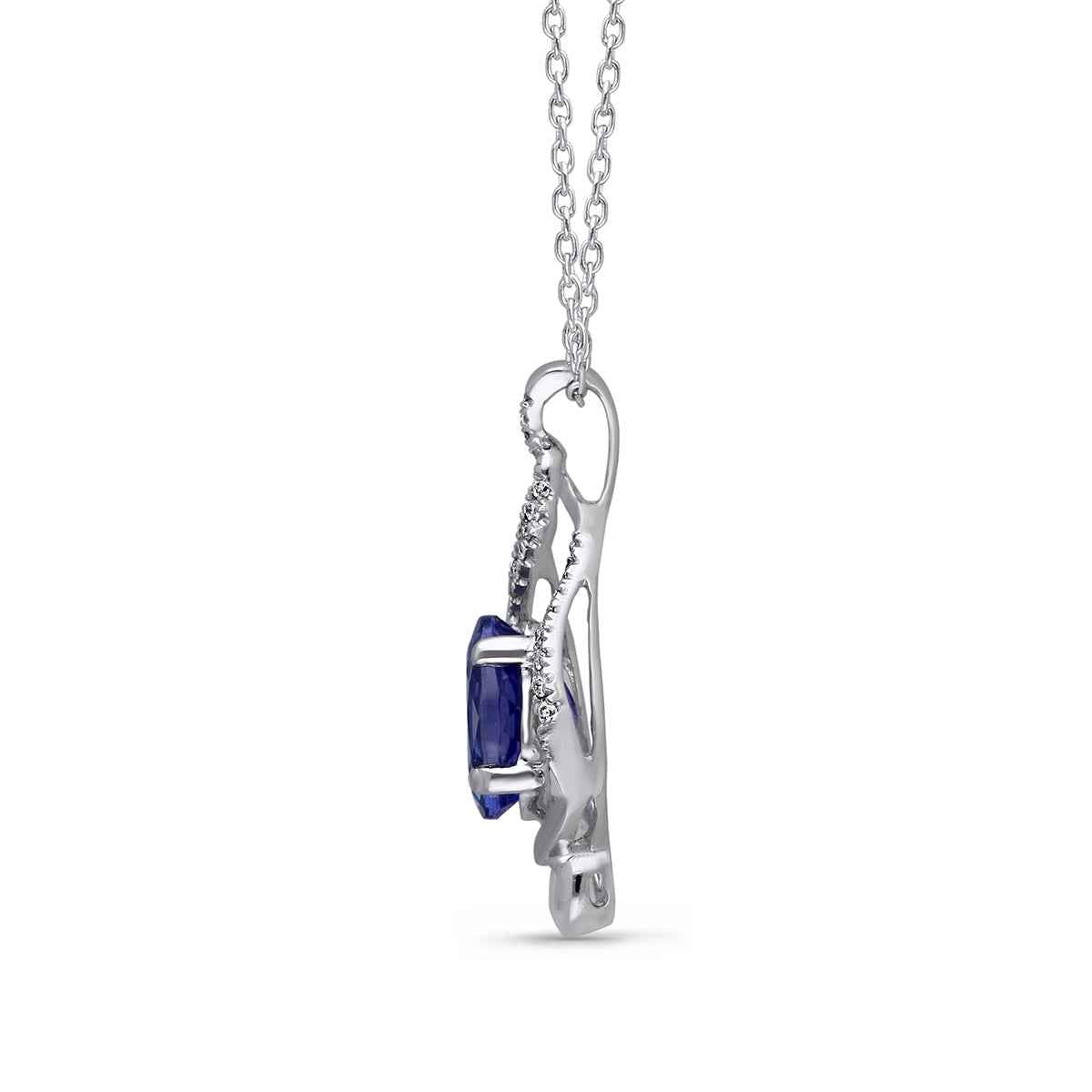 Kallati Oval Tanzanite & 1/10 ct. tw. Diamond Twist Pendant in 14K White Gold front view
