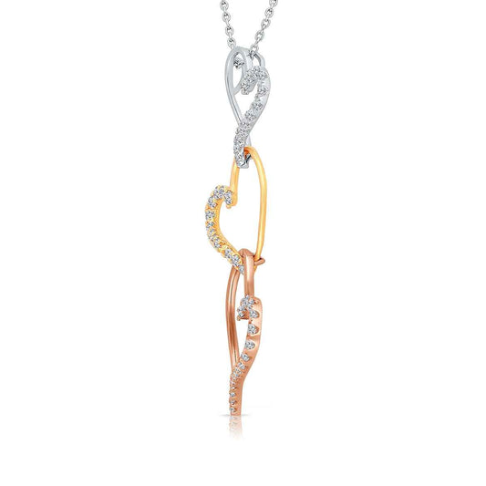 Kallati 1/3 ct. tw. Diamond Triple Heart Pendant in 14K Tri-Tone Gold front view