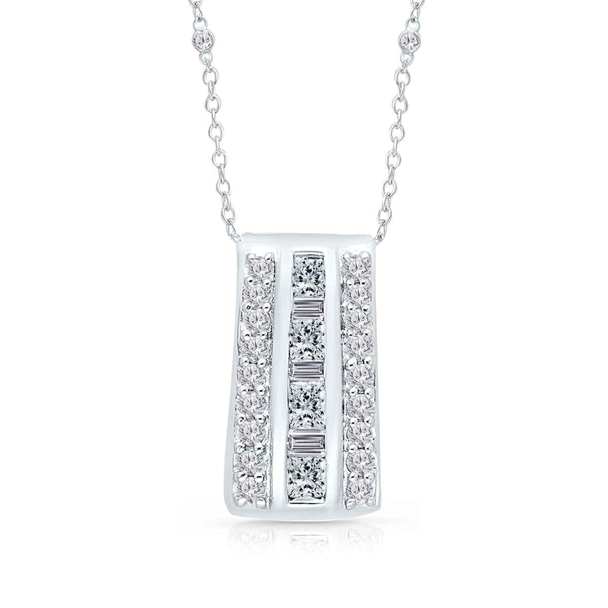 Kallati 7/8 ct. tw. Princess Cut, Baguette & Round Diamond Multirow Pendant in 14K White Gold
