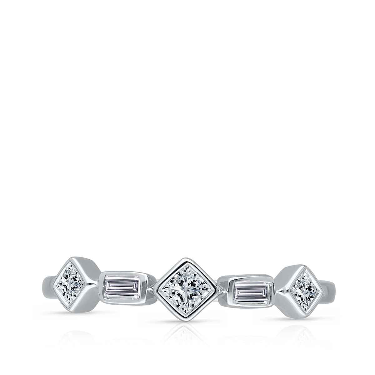 Kallati 1/4 ct. tw. Princess Cut & Baguette Diamond Bezel Set Ring in 14K White Gold front view