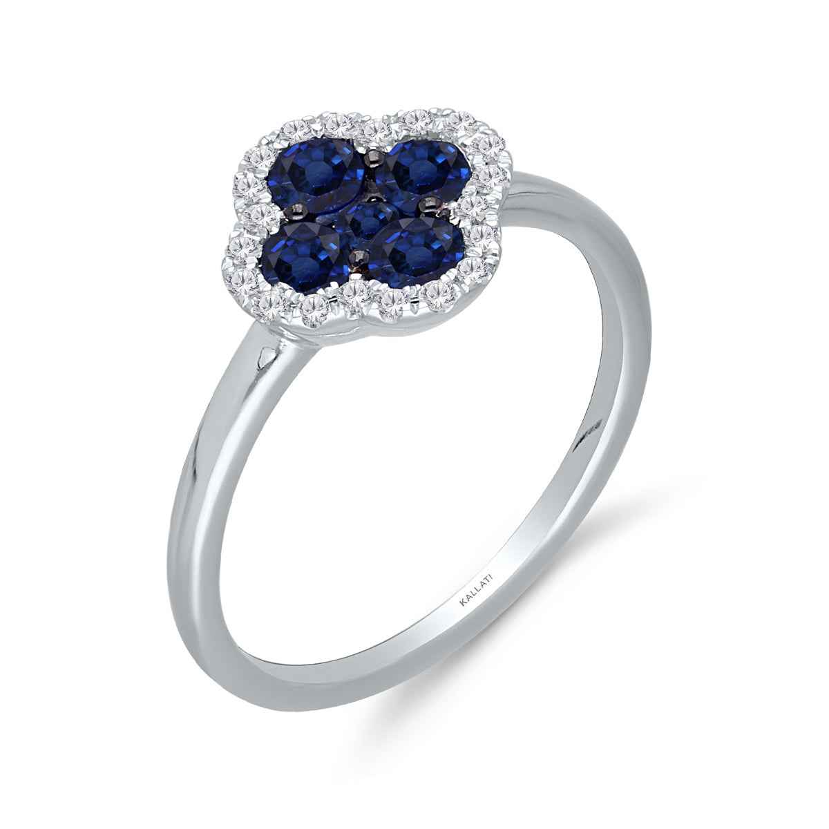 Kallati Sapphire Cluster & 1/10 ct. tw. Diamond Halo Quatrefoil Ring in 14K White Gold