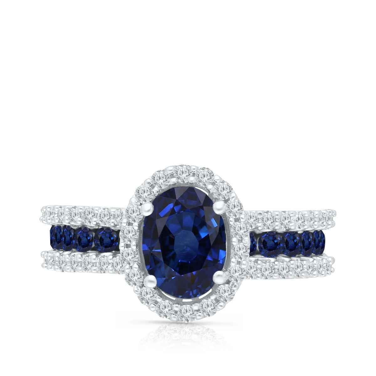 Kallati Oval Sapphire & 3/8 ct. tw. Diamond Halo Ring in 14K White Gold front view