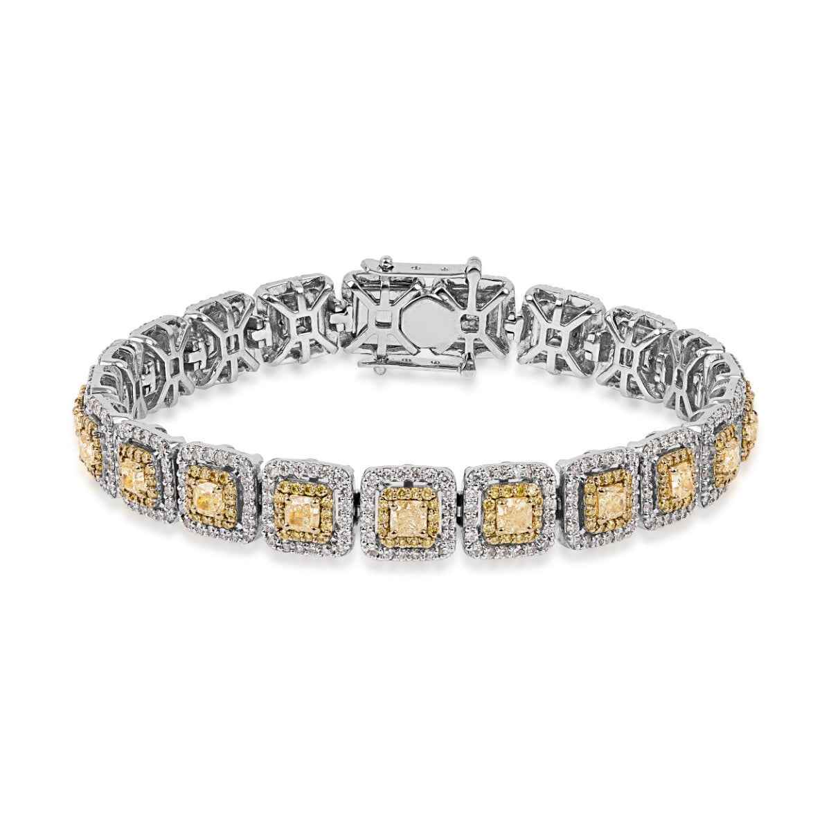 10 ct. tw. Yellow & White Diamond Halo Bracelet in 14K White & Yellow Gold