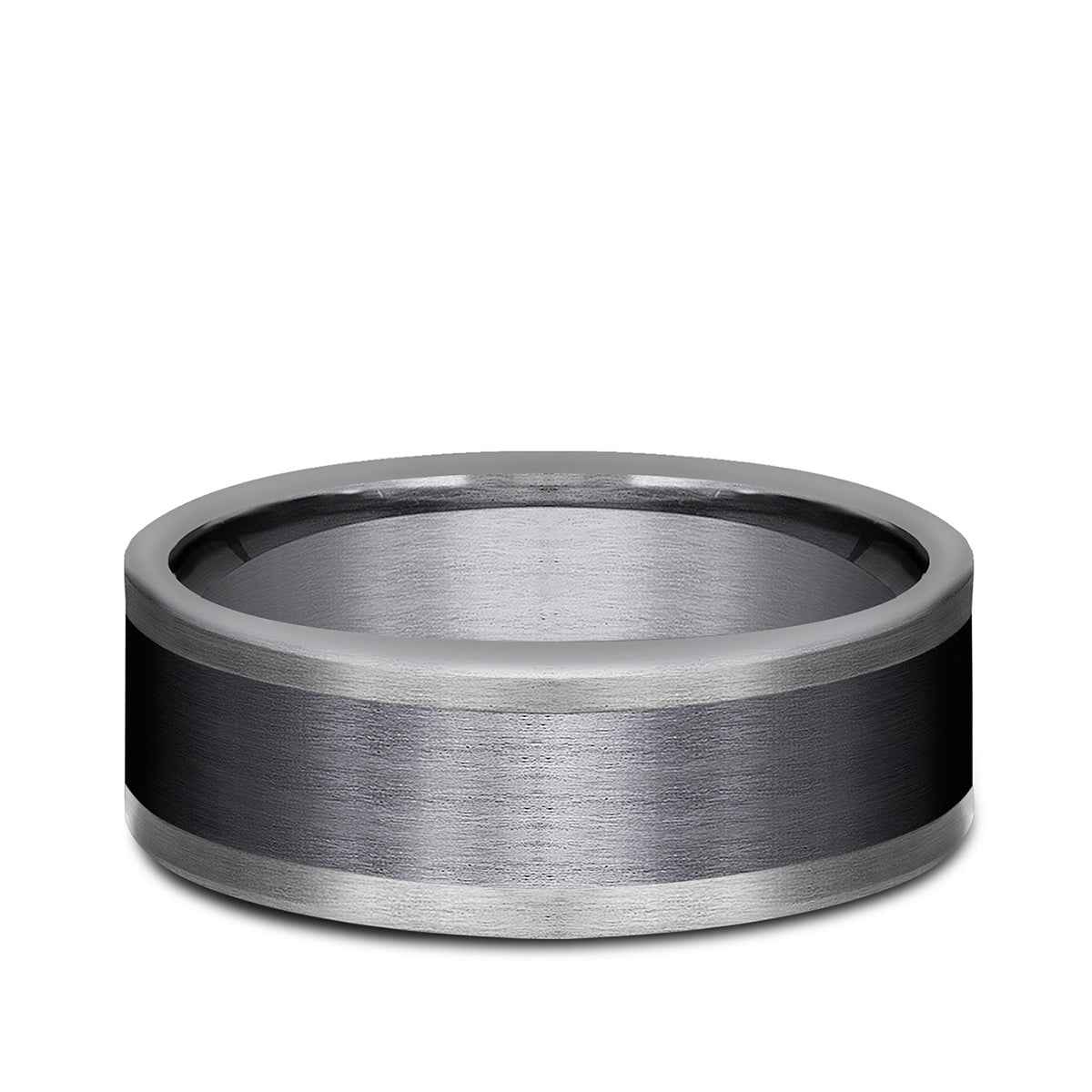 Benchmark Men's 8mm Tantalum Satin with Black Center Wedding Band close-up detail