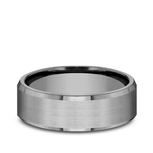 Benchmark Men's 7mm Slight Bevel with Satin Finish Tantalum Wedding Band close-up detail