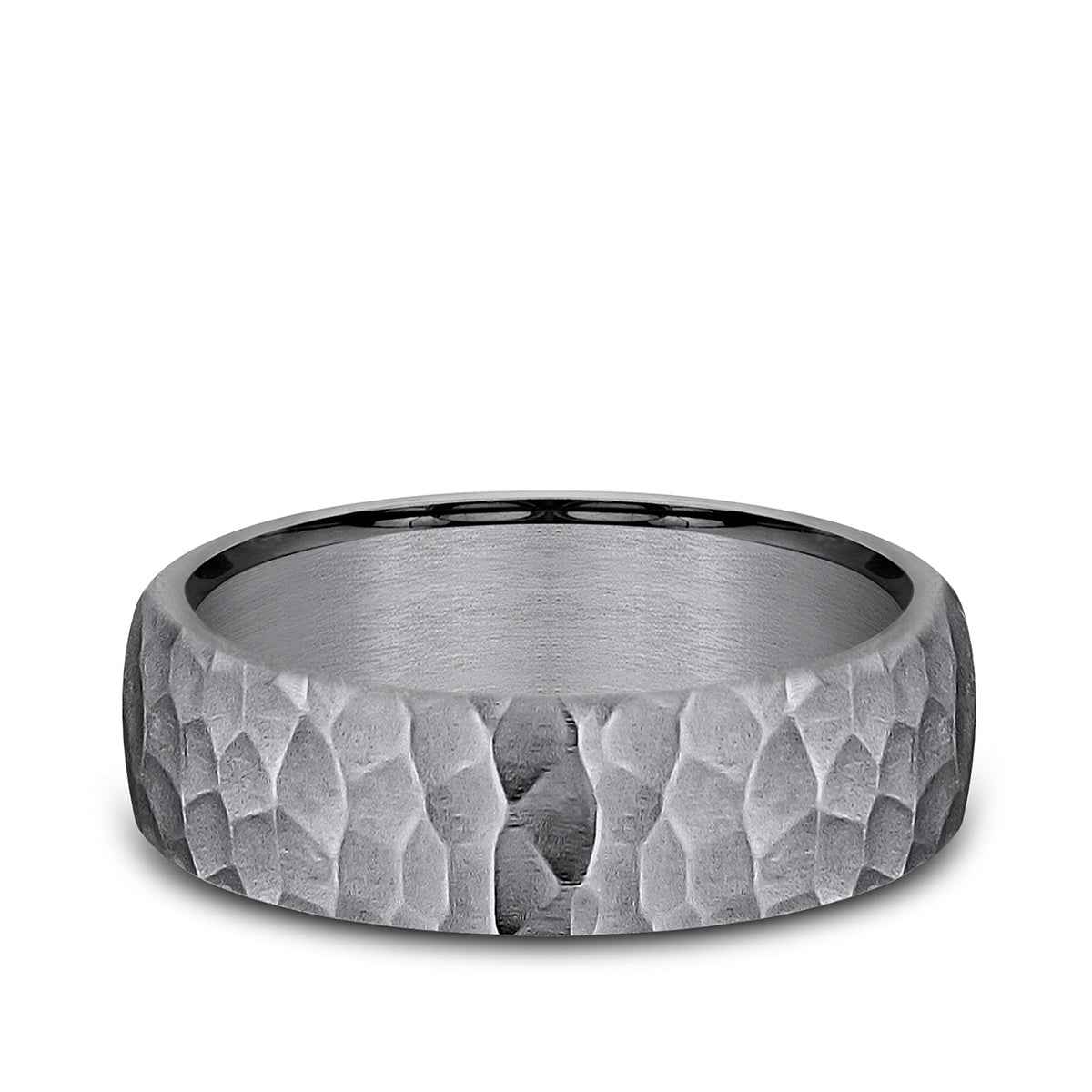 Benchmark Men's 6.5mm Satin Hammered Finish Tantalum Wedding Band close-up detail