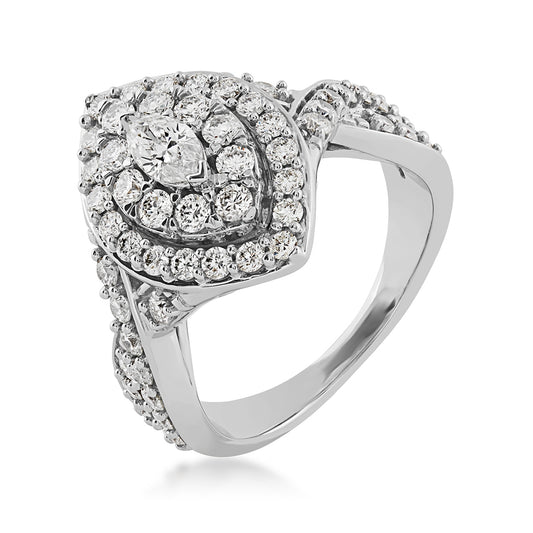 Natural 1-3/8 ct. tw. Marquise Diamond Double Halo Engagement Ring in 14K White Gold front view