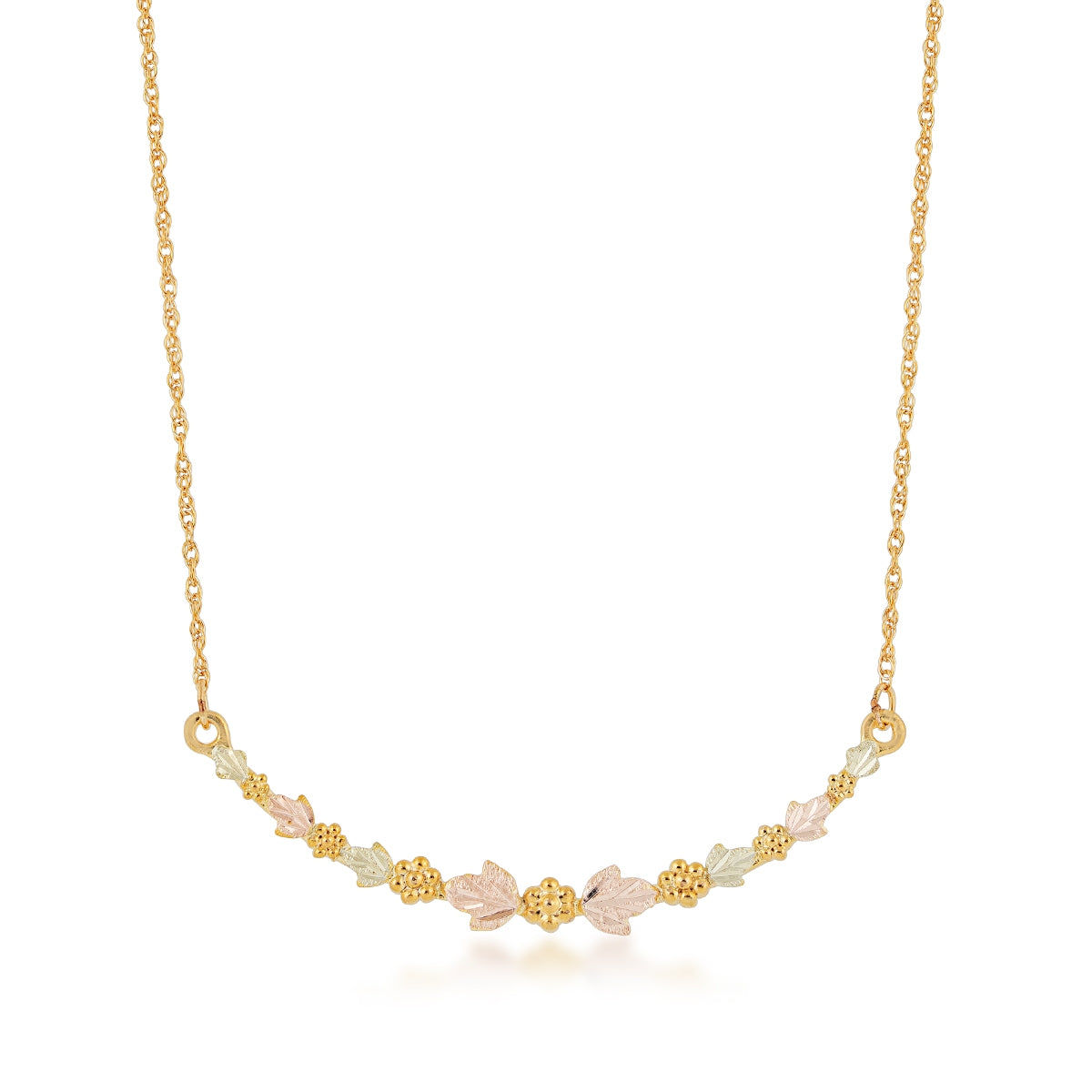 Black Hills Gold Curved Leaf & Grape Bar Necklace in 10K Yellow Gold