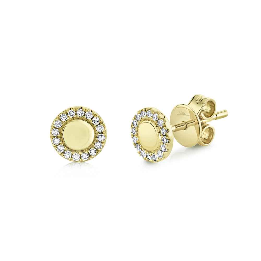 Shy Creation 1/10 ct. tw. Diamond Halo Medallion Stud Earrings in 14K Yellow Gold