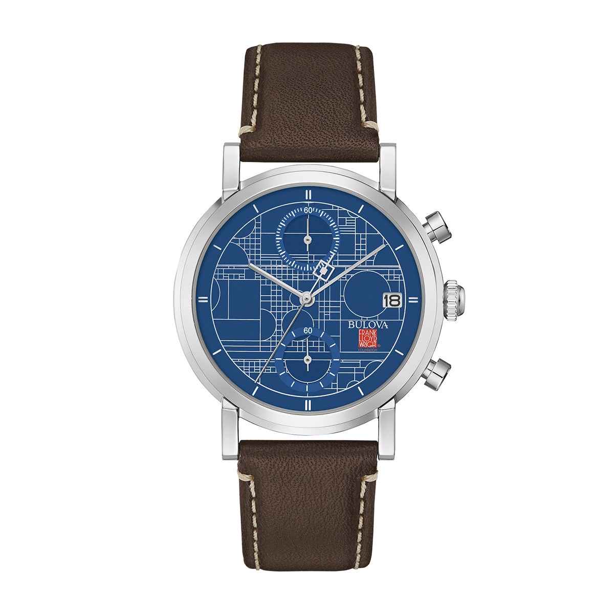 Bulova Frank Lloyd Wright Men's Blueprint Chronograph Watch with Brown Leather Strap