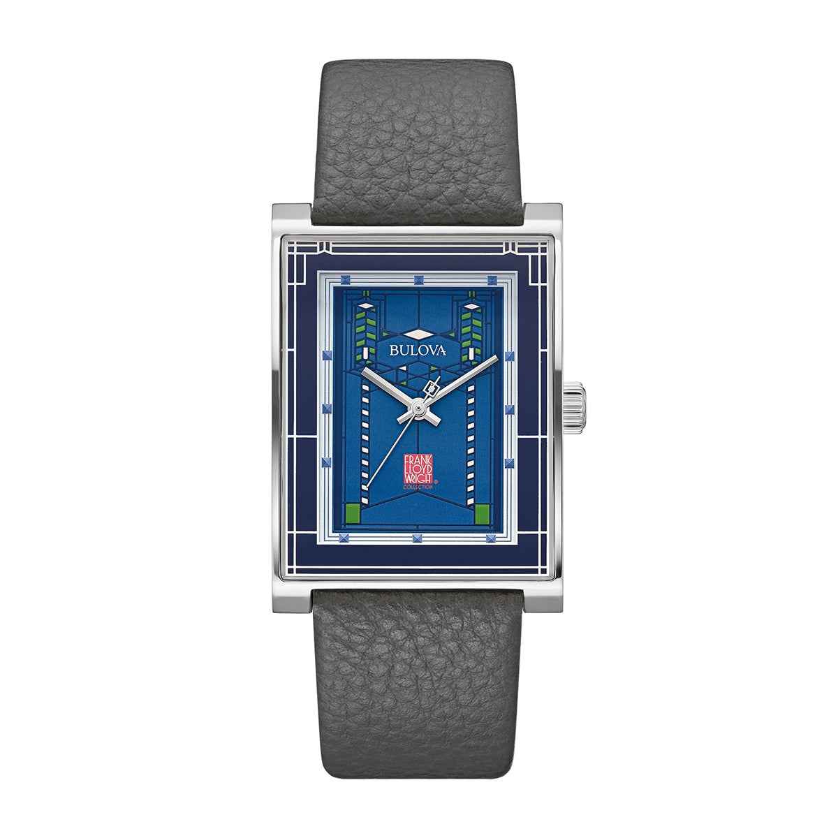 Bulova Frank Lloyd Wright Men's Robie House 1908 Watch with Blue Dial & Gray Leather Strap