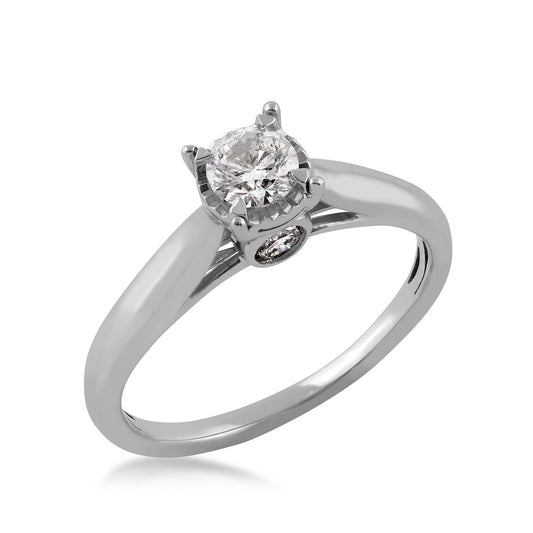 1/2 ct. tw. Round Diamond Solitaire Engagement Ring with Miracle Plate & Diamond Gallery Accents in 10K White Gold front view