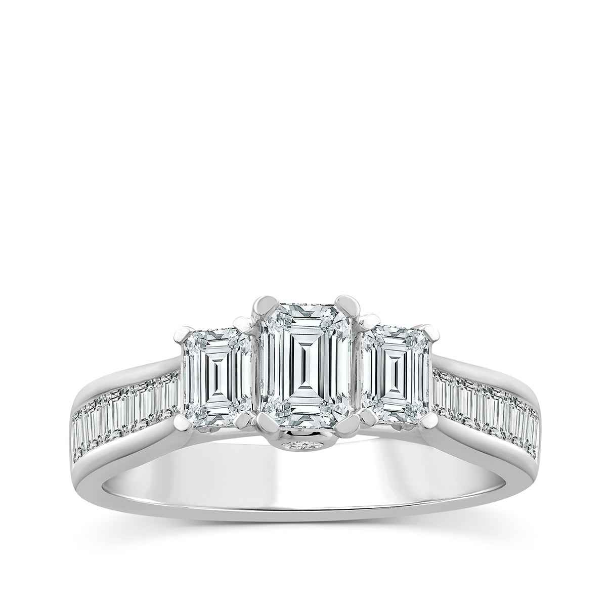 2 ct. tw. 3-Stone Emerald Cut & Baguette Diamond Ring in 14K White Gold