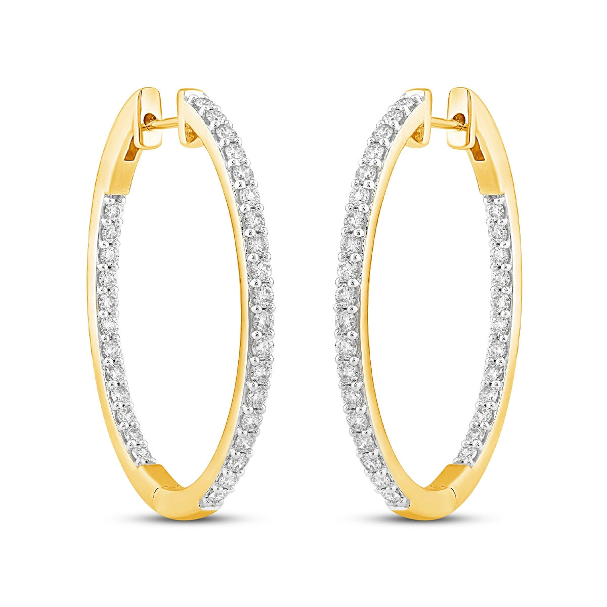 2 ct. tw. Diamond Inside Out Oval Hoop Earrings in 14K Yellow Gold