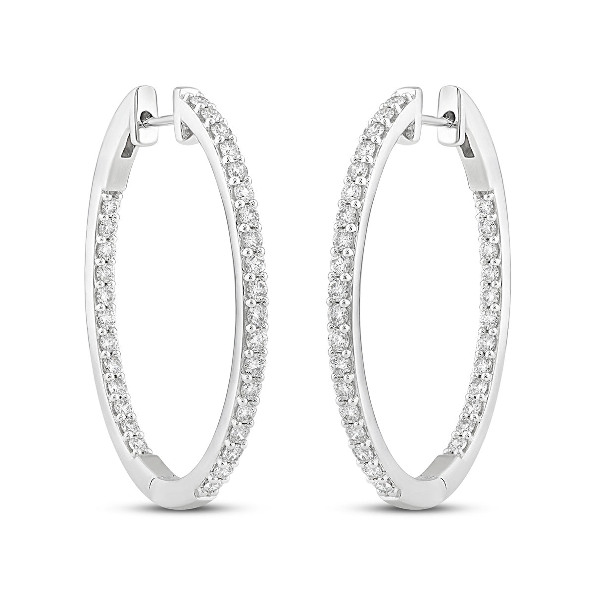 2 ct. tw. Diamond Inside Out Oval Hoop Earrings in 14K White Gold (2)