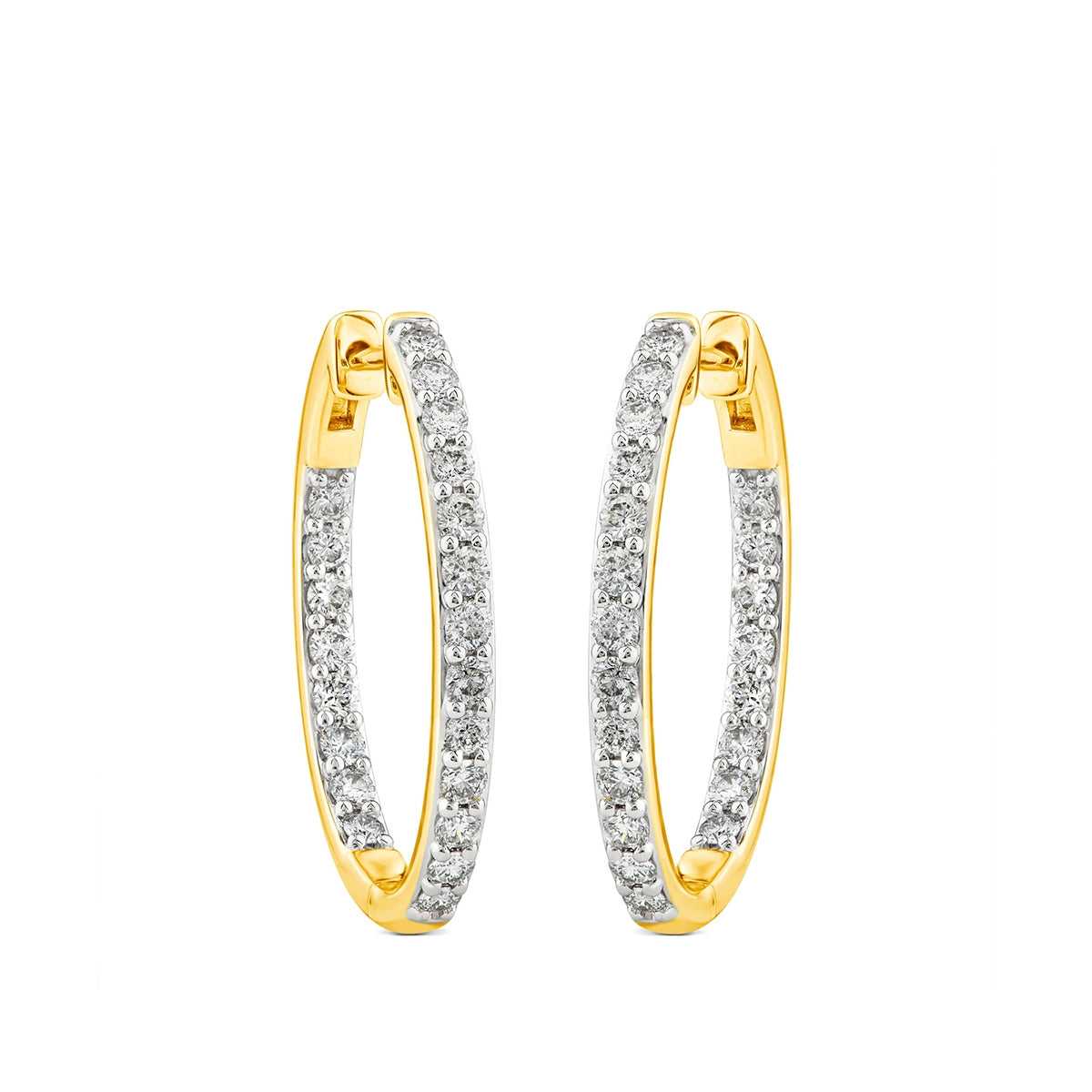 1 ct. tw. Diamond Inside Out Oval Hoop Earrings in 14K Yellow Gold