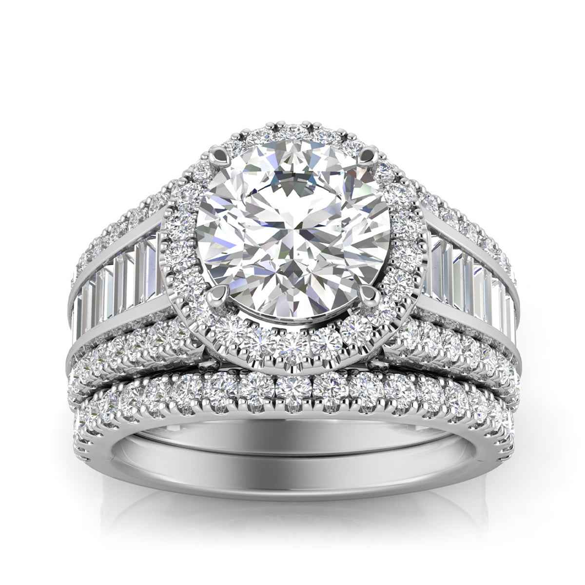 Adamante 3-5/8 ct. tw. Lab-Grown Round Brilliant Diamond Halo Wedding Set in 14K White Gold