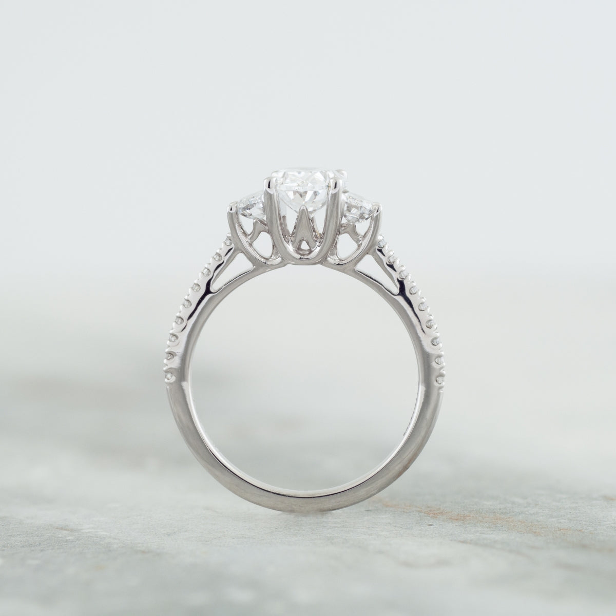 Adamante 2 ct. tw. Lab-Grown Oval & Half Moon Diamond Engagement Ring in 14K White Gold side profile