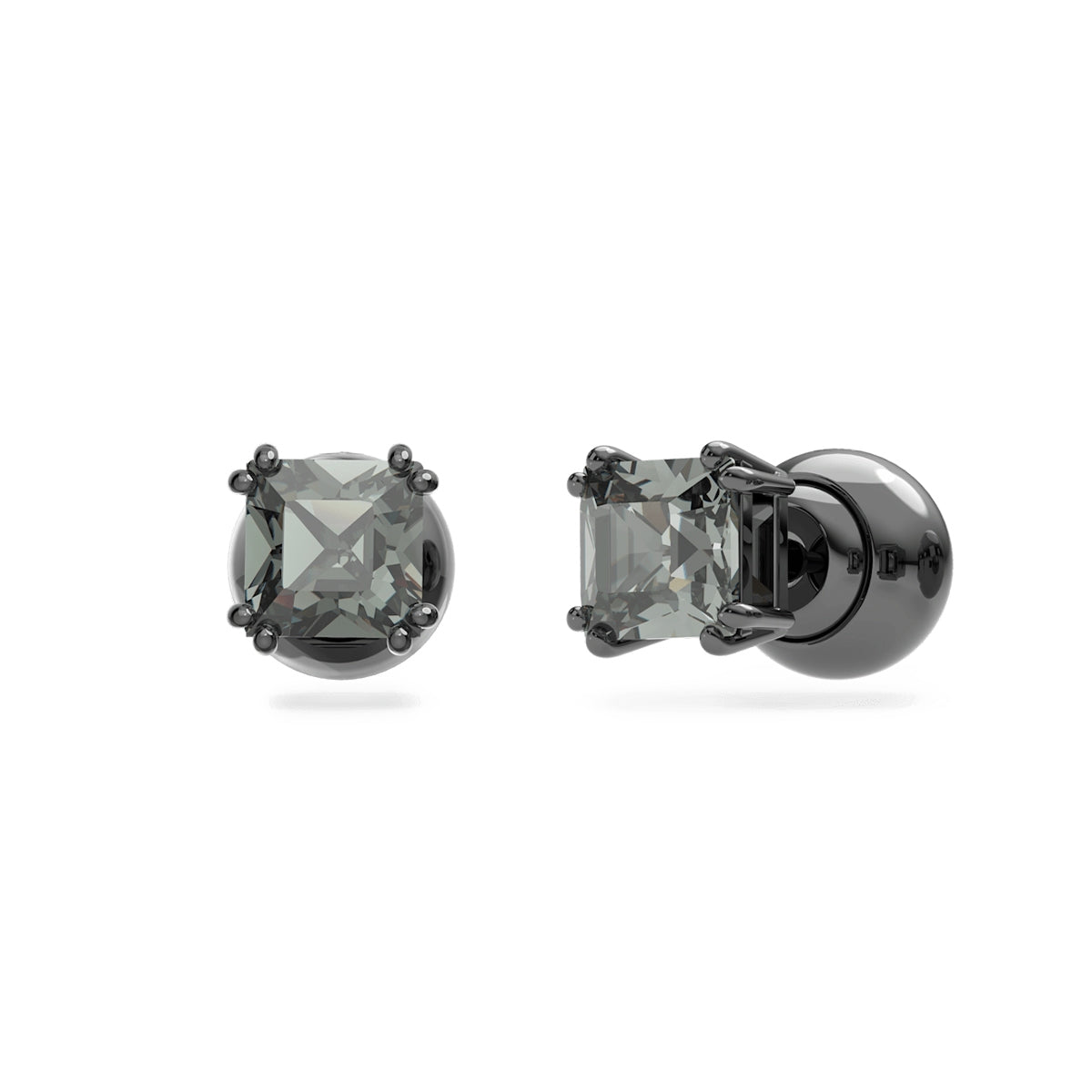 Swarovski Gray Square Millenia Crystal Earrings in Black Rhodium Plating