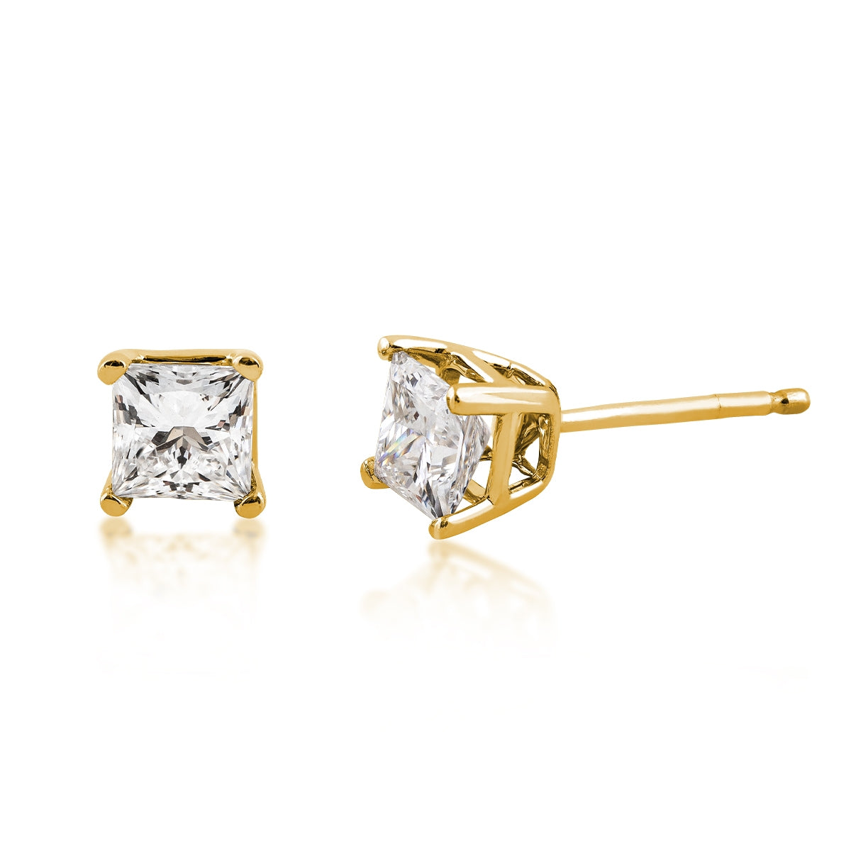 Adamante 2 ct. tw. Lab-Grown Princess Cut Diamond Solitaire Earrings in 14K Yellow Gold