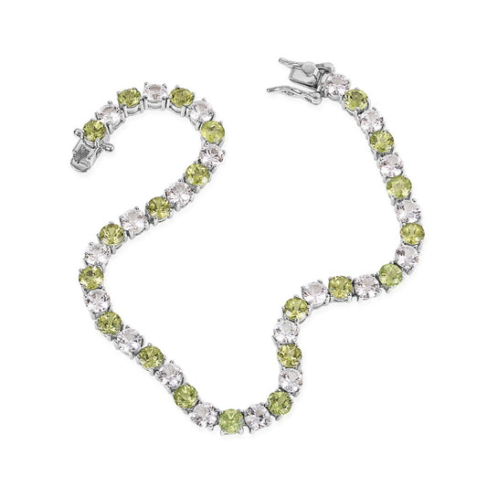 Peridot and Created White Sapphire Tennis Bracelet in Sterling Silver front view