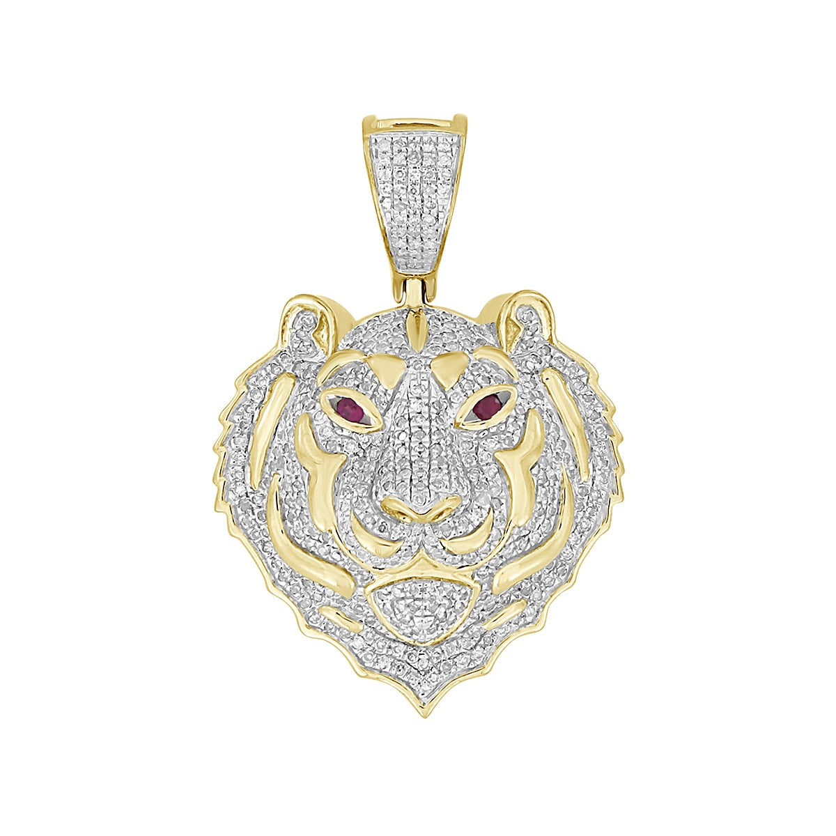 7/8 ct. tw. Diamond & Created Ruby Panther Head Pendant in 10K Yellow Gold