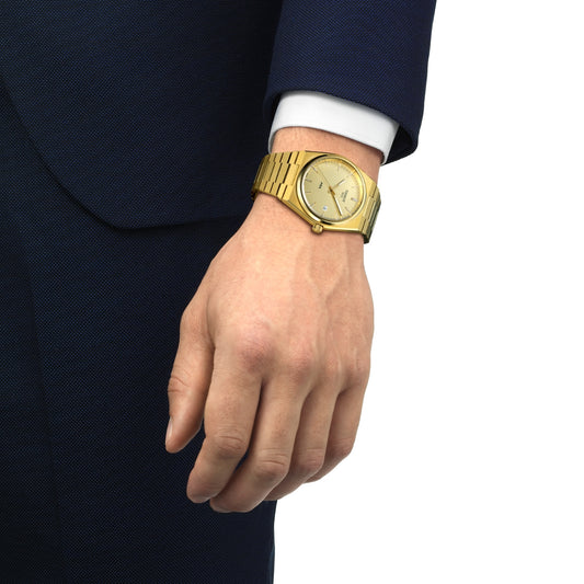 Tissot Men's PRX Gold-Tone Stainless Steel Watch with Champagne Dial front view