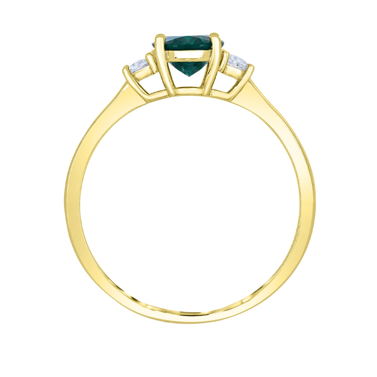Oval Emerald & Created White Sapphire Ring in 14K Yellow Gold close-up detail